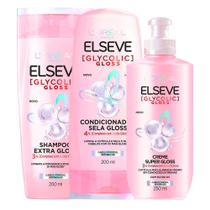 Kit Shampoo Elseve Glycolic Gloss 200ml + Condicionador Elseve Glycolic Gloss 200ml + Creme Para Pentear Elseve Glycolic Gloss 250ml