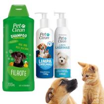 Kit Shampoo Filhote+ Limpa Lágrima + Limpa Orelha Pet Clean - PetClean