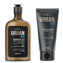 Kit Shampoo Homem Masculino 3x1 Cabelo Barba Bigode 240ml + Balm Pós-Barba Hidrata Refresca 100g Urban Men Farmaervas