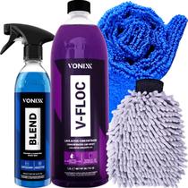 Kit Shampoo Lava Autos Detergente Automotivo V-Floc Cera Liquida Blend Spray Luva Microfibra Pano 40x40