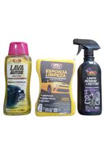 Kit Shampoo Lava Autos Mais Esponja Especial Mais Limpa Rodas (