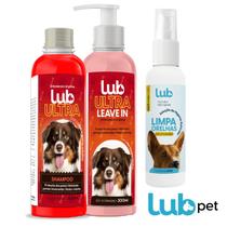 Kit Shampoo + Leave In Banho e Tosa e Limpa Orelhas Para Animais Lub Pet