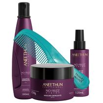 Kit Shampoo Máscara e Leave-in Aneethun No Frizz System e pente Beauty
