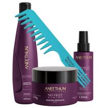 Kit Shampoo Máscara e Leave-in Aneethun No Frizz System e pente Beauty