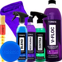 Kit Shampoo Neutro Automotivo V-Floc Limpador Sintra Fast Revitalizador Restaurax Cera Liquida Blend Spray Vonixx + Acessórios