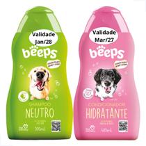 Kit Shampoo Neutro Condicionador Beeps 500ml Cães Gato