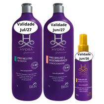 Kit Shampoo Neutro e Condicionador Brilho Desembaraço 1L e Colônia Forever Vip 130ml Pet Society