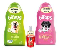 Kit Shampoo Neutro E Condicionador Hidratante E Colonia Melancia Beeps Para Cães E Gatos