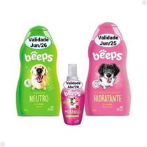 Kit Shampoo Neutro E Condicionador Hidratante E Colônia Morango Beeps Para Cães E Gatos