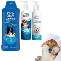 Kit Shampoo Neutro + Limpa Lágrima + Limpa Orelha Pet Clean