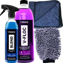 Kit Shampoo Neutro V-Floc 1,5L Cera Liquida Spray Blend Spray Toalha de Secagem Luva Tentaculos