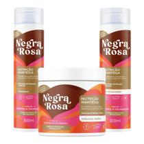 Kit Shampoo Nutrição Manteiga 300ml + Condicionador 300ml + Máscara Capilar 500g Negra Rosa