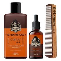 Kit Shampoo Óleo e Pente Duplo Para Barba Coffee Don Alcides