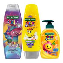 Kit Shampoo Palmolive Kids Trolls 3 Suave + Condicionador Kids Todos os Tipos Cabelos + Sabonete Líquido