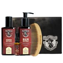Kit Shampoo para Barba + Balm para Barba + Oleo para Barba - Muchacho Classic Frasco + Pente de Madeira Muchacho Curvo Kit Shampoo para Barba + Balm para Barba + Oleo para Barba - Muchacho Classic Frasco + Pente de Madeira Muchacho Curvo