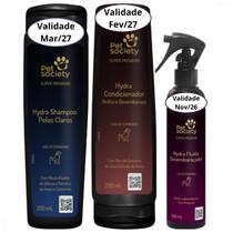 Kit Shampoo Pelos Claros Condicionador e Fluído Desembaraço Pet Society Cães e Gatos