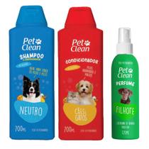 KIT Shampoo, Perfume e Condicionador Pet Clean Cães e Gatos