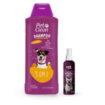 Kit Shampoo pet 5 em 1 para cachorro caes e gatos + perfume banho pratico Pet Clean