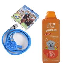 kit Shampoo Pet Clean Mangueira Luva De Banho Petshop Cães E Gatos