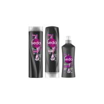 Kit Shampoo Seda 325Ml + Cond + Pentear Pretos Luminosos
