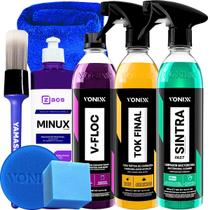 Kit Shampoo VFloc Cera Tok Final Limpador Sintra Fast Minux Vonixx Limpeza Bactericida e Neutra Brilho e Proteção Renovação de Pneu