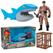 Kit Shark Attack Com Tubarão Grande Boneco Jaula E Acessórios Para Brincar De Aventura Kit Shark Attack Com Tubarão Grande Boneco Jaula E Acessórios Para Brincar De Aventura