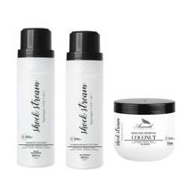 Kit Shock Stream 380Ml Aramath shampoo sem sal máscara óleo de coco condicionador cabelos cacheados Kit Shock Stream 380Ml Aramath shampoo sem sal máscara óleo de coco condicionador cabelos cacheados