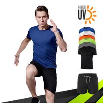 Kit Short Bermuda ELITE + Camiseta Academia Fitness Corrida PROTEÇÃO UV SOLAR MC 707
