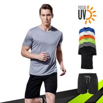 Kit Short Bermuda ELITE + Camiseta Academia Fitness Corrida PROTEÇÃO UV SOLAR MC 707