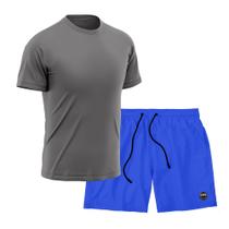 Kit Short + Camiseta Dry Treino Fitness Academia Bermuda Camisa Praia Esporte Cinza