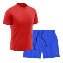Kit Short + Camiseta Dry Treino Fitness Academia Bermuda Camisa Praia Esporte Vermelho