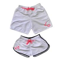Kit Short Casal Moda Praia Bermuda Love Mozão Combinando