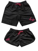 Kit Short Casal Moda Praia Mozão Bermuda Love Combinando