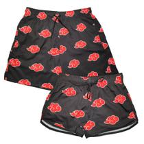 Kit Short Casal Naruto Akatsuki Elastano Premium Moda Praia Alta Qualidade Kit Short Casal Naruto Akatsuki Elastano Premium Moda Praia Alta Qualidade