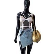 Kit Short com Saia curta Jeans e body de tule com alça adulto feminino - Kelly Siqueira