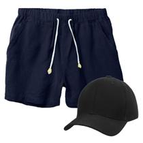 Kit Short de Linho Masculino + Boné Preto Estilo Casual Básico Ideal Para o Dia a Dia