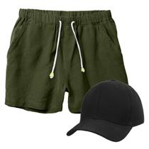 Kit Short de Linho Masculino + Boné Preto Estilo Casual Básico Ideal Para o Dia a Dia