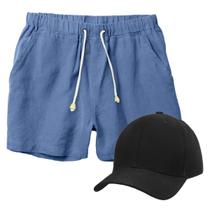 Kit Short de Linho Masculino + Boné Preto Estilo Casual Básico Ideal Para o Dia a Dia