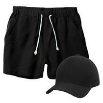 Kit Short de Linho Masculino + Boné Preto Estilo Casual Básico Ideal Para o Dia a Dia - HYVE