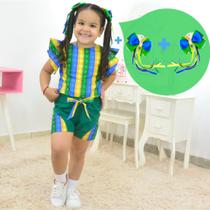 Kit Short e Cropped Brasil Copa Pop IT + 2 laços de Cabelo