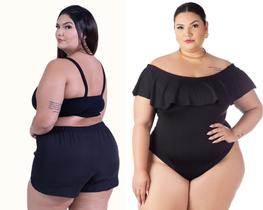 Kit Short Feminino Plus Size Saída De Praia + Body Babado Ciganinha Com fecho