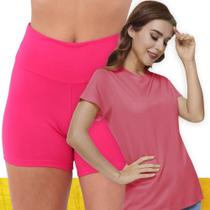 Kit Short Legging BÁSICO Cós Alto + Camiseta Corrida Academia Fitness Dry POLIAMIDA 1072