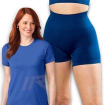 Kit Short Legging Cós Alto + Camiseta Academia Fitness Corrida Dry PLT 382