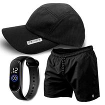 Kit Short Masculino Tactel Piscina Praia Bermuda de Academia Corrida MP + Boné Dry Fit + Relógio