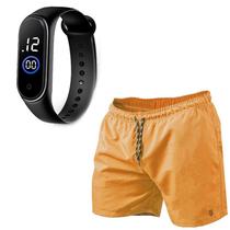 Kit Short Masculino Tactel Piscina Praia Bermuda de Academia Masculino Corrida MP + Relógio