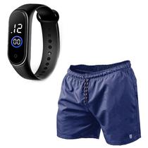 Kit Short Masculino Tactel Piscina Praia Bermuda de Academia Masculino Corrida MP + Relógio