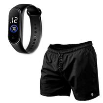 Kit Short Masculino Tactel Piscina Praia Bermuda de Academia Masculino Corrida MP + Relógio