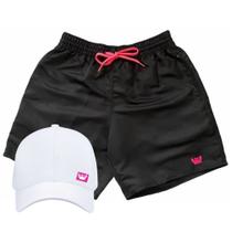 Kit Short Moda Praia Bermuda Tactel Liso Masculino + Boné