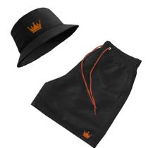 Kit Short Praia + Chapeu Bucket Hat Masculino Com Cordao Colorido