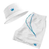 Kit Short Praia + Chapeu Bucket Hat Masculino Com Cordao Colorido